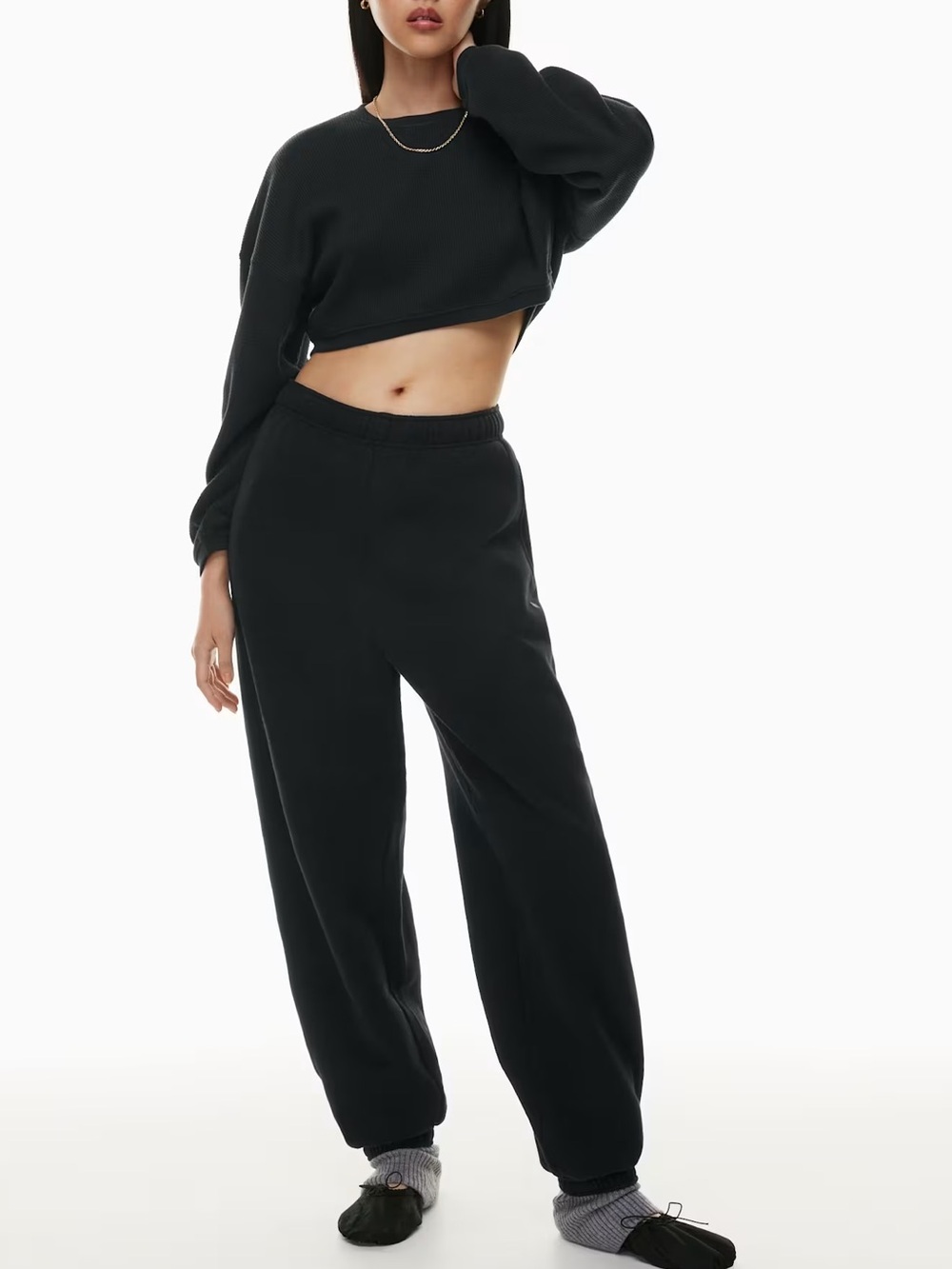 TNA Aritzia Cozy Fleece Mega Sweatpant in Black Small Oversized Fleece Sweats